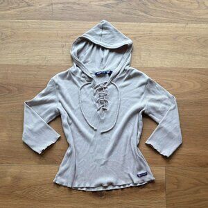 tan lace up hoodie top